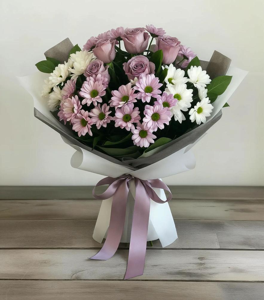Букет цветов из: Хризантемы и Розы в Старице