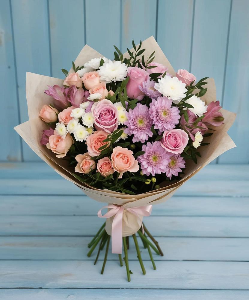Букет цветов из: Хризантемы, Розы и Альстромерии в Старице