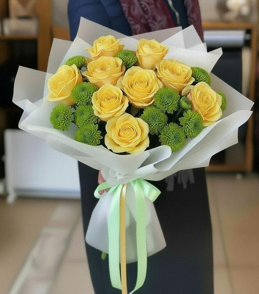 Букет цветов из: Хризантемы и Розы в Старице