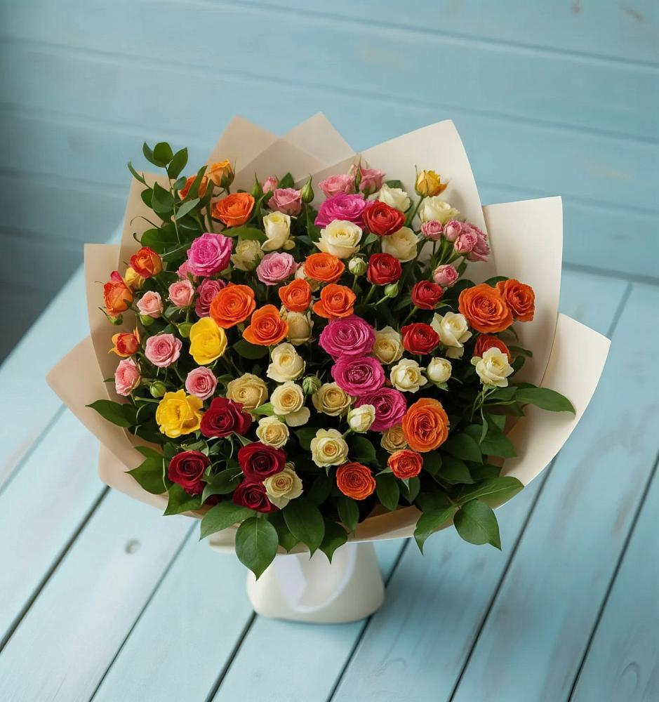 Букет Микс из разноцветных кустовых роз в Старице