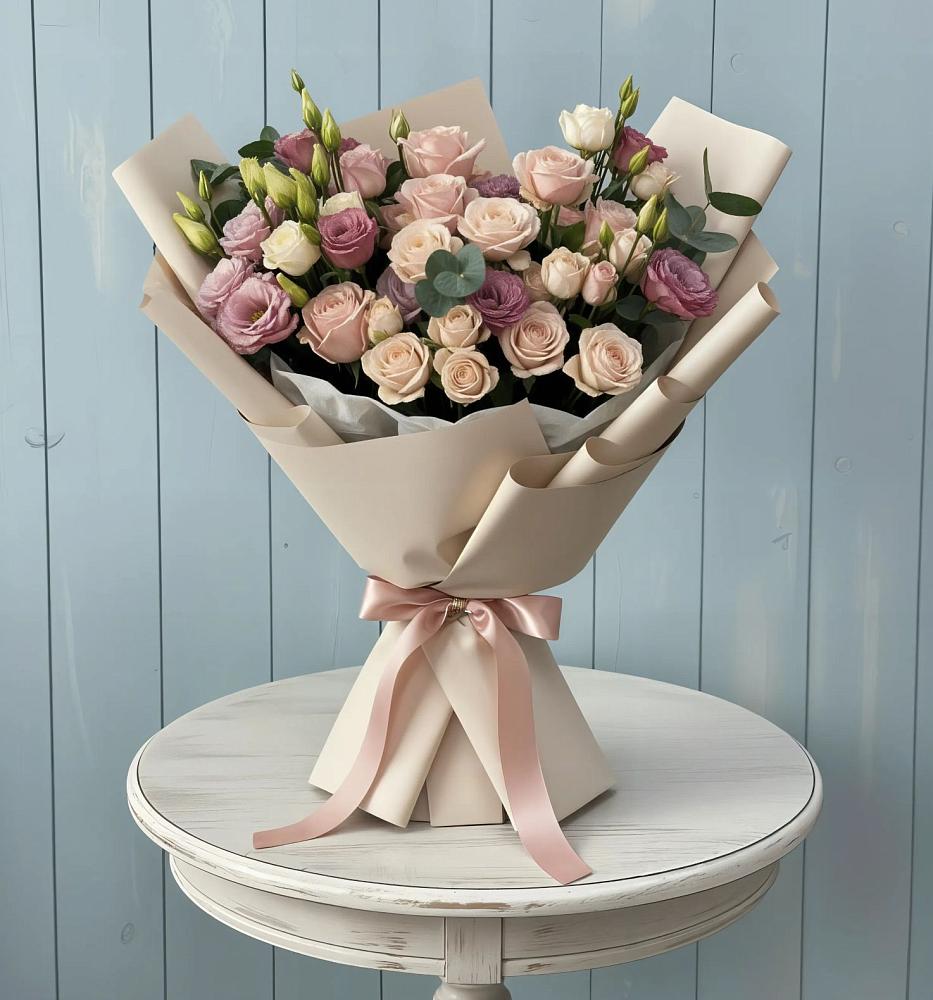 Букет цветов из: Розы и Лизиантусы в Старице