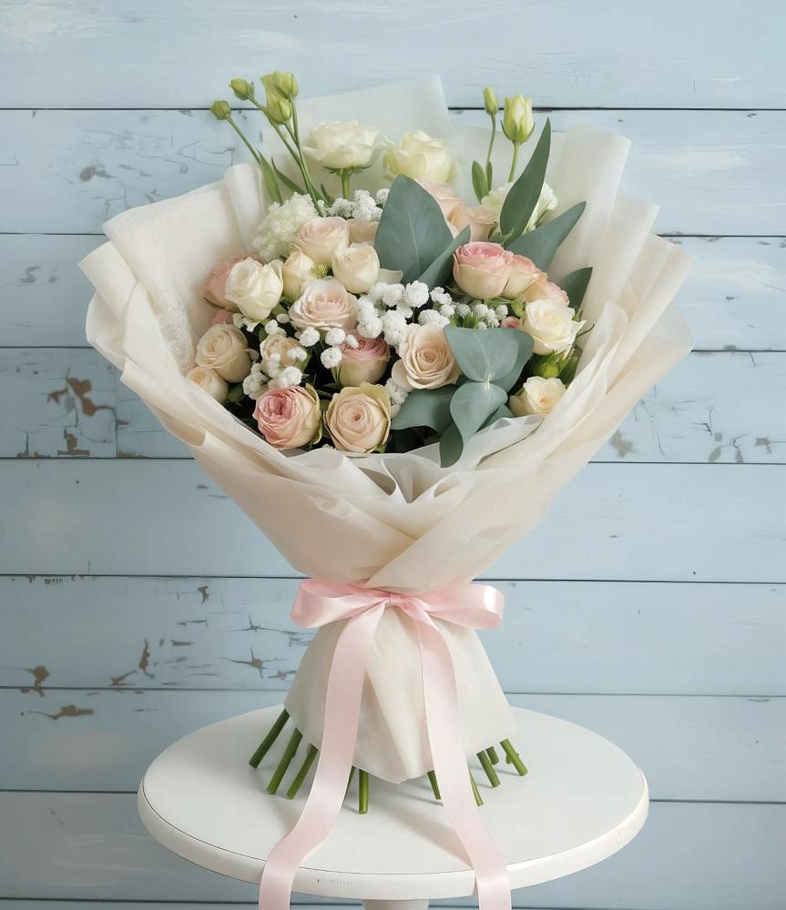 Букет цветов из: Розы и Лизиантусы в Старице